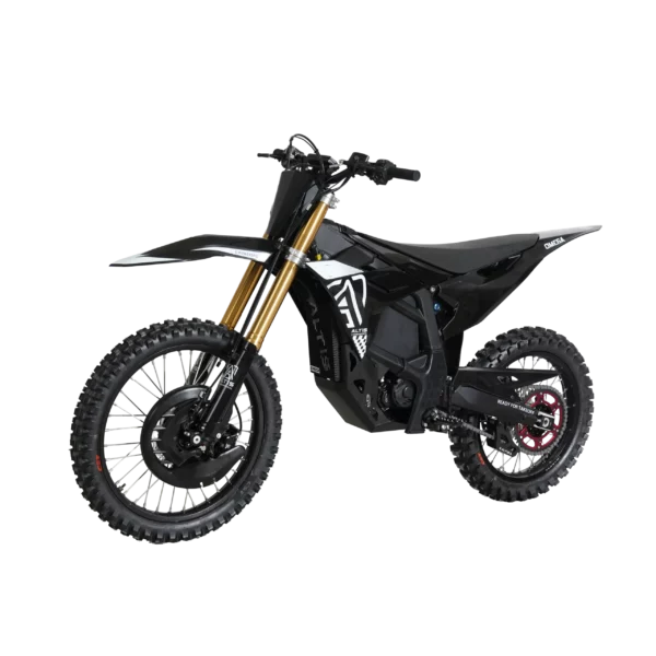 Altis Omega Elektro-Dirtbike in Schwarz – Frontansicht von links
